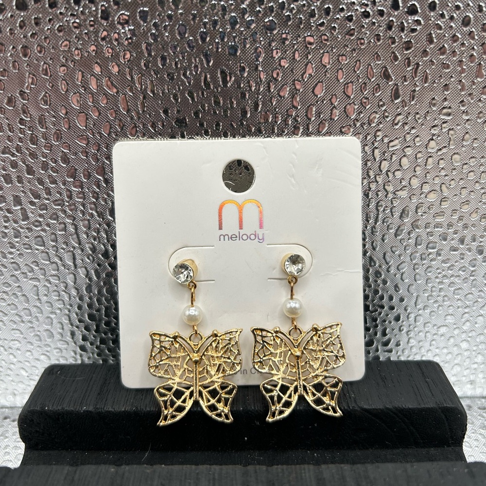 Gold Filigree Butterfly Dangle Earrings